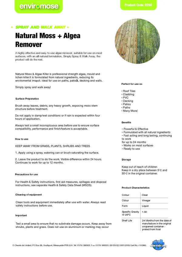 Natural Moss And Algae Killer Datasheet PDF 